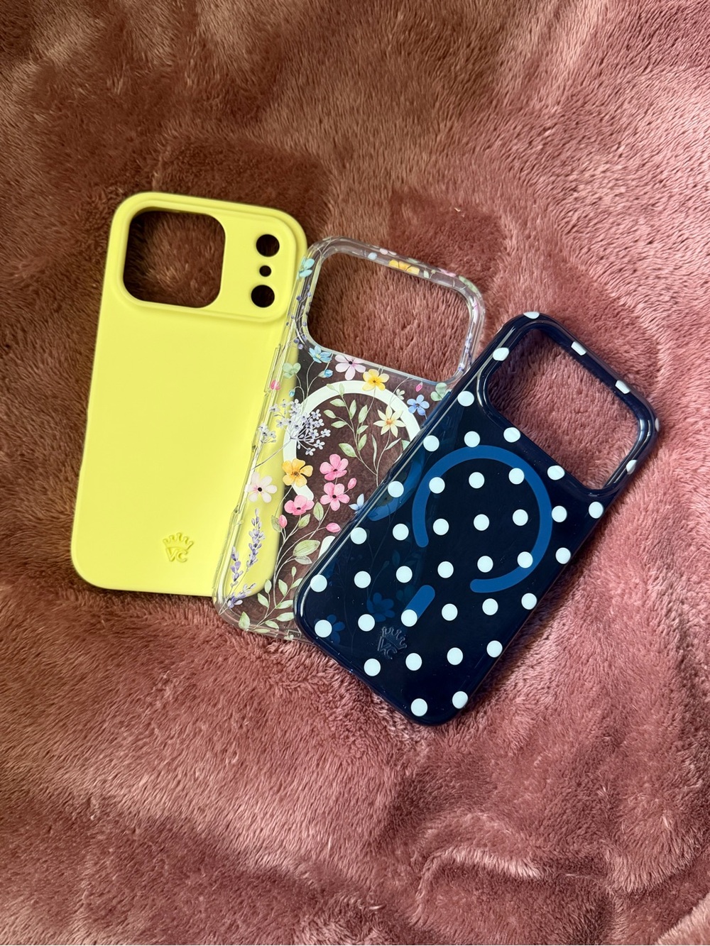 Velvet Caviar Yellow, Clear Floral & Navy Polka Dot iPhone Case Set